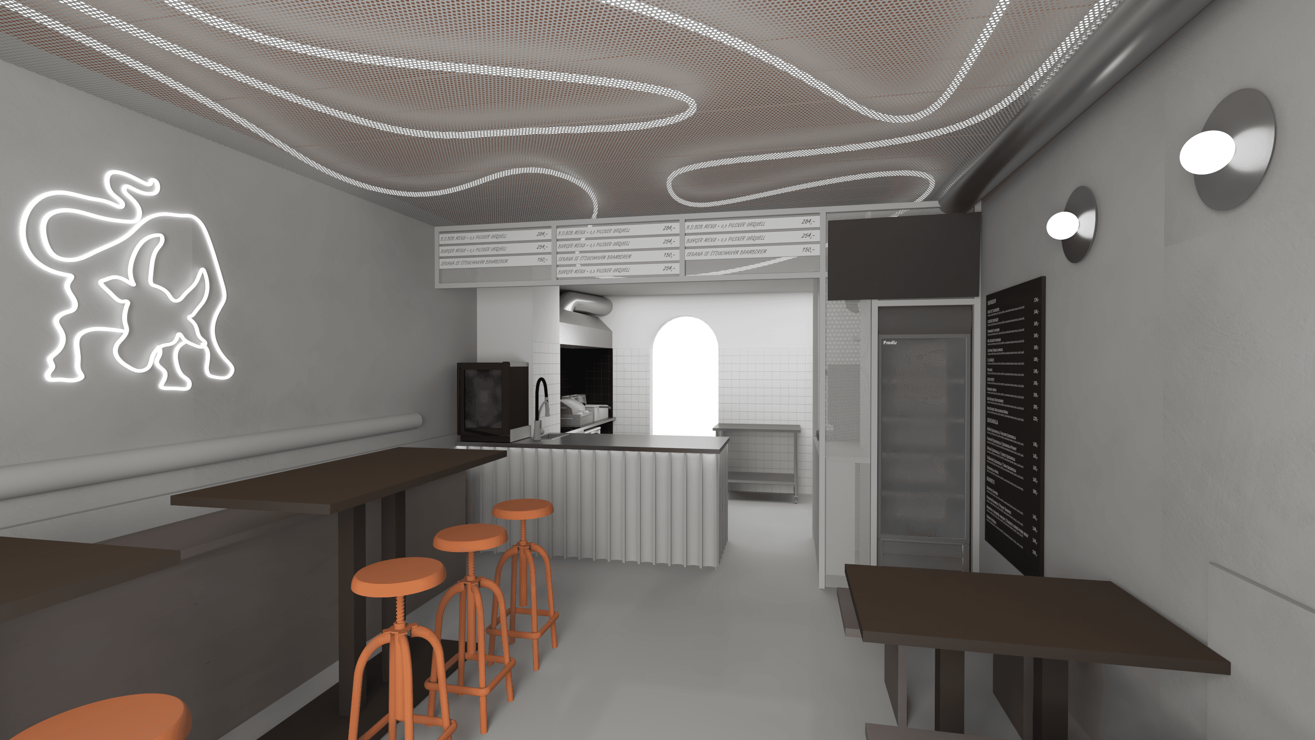 Studie interiéru Butch´s Burger v Praze 