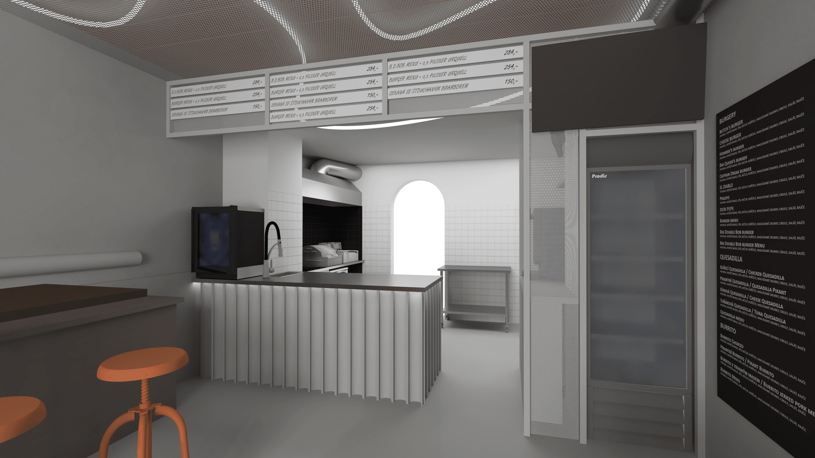 Studie interiéru Butch´s Burger v Praze 